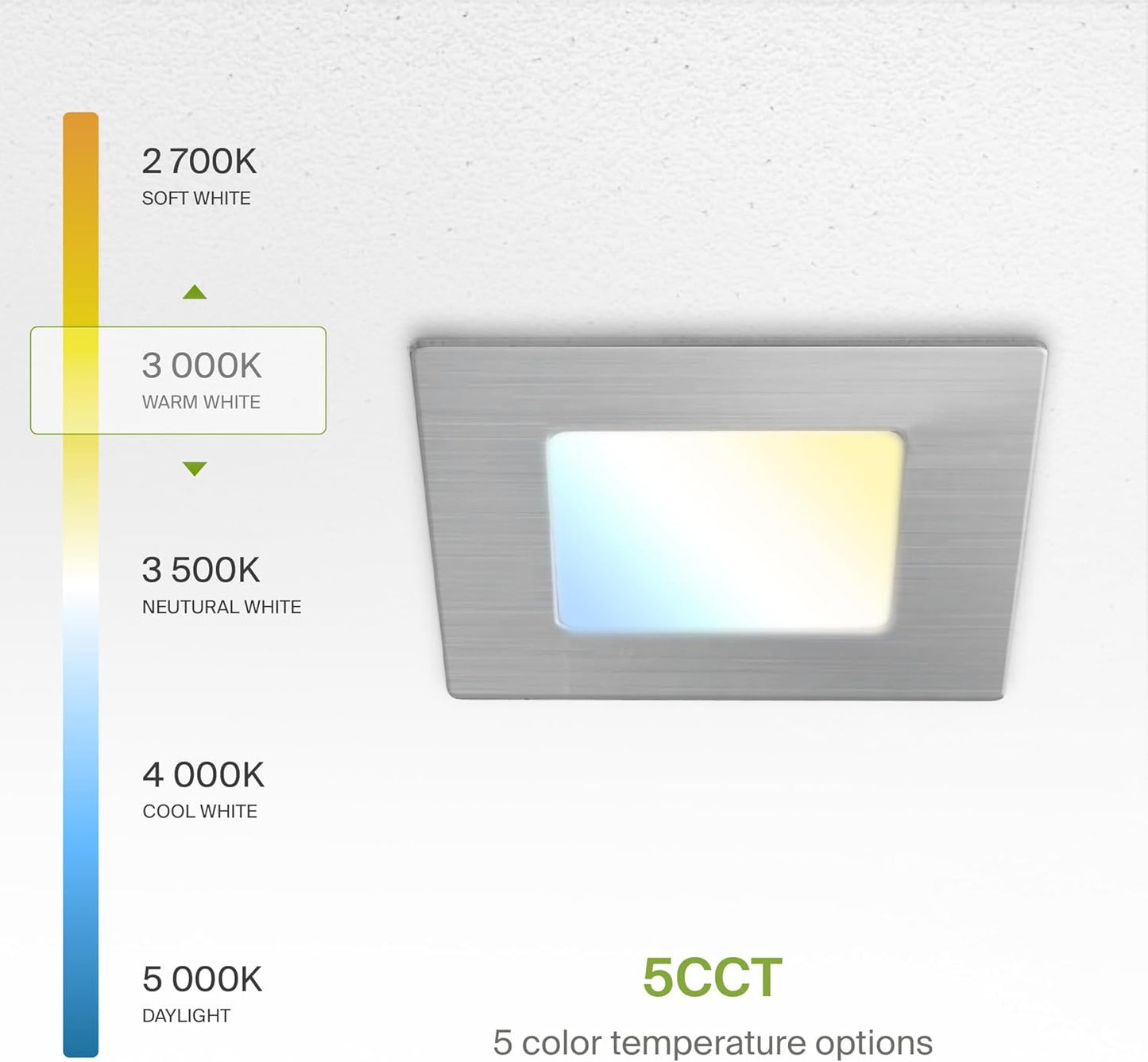 ASD Lighting LED Recessed Mini Panel Square 3inch 6W 120V Triac 2700/3000/3500/4000/5000K Nickel UL Energy Star 6 pack