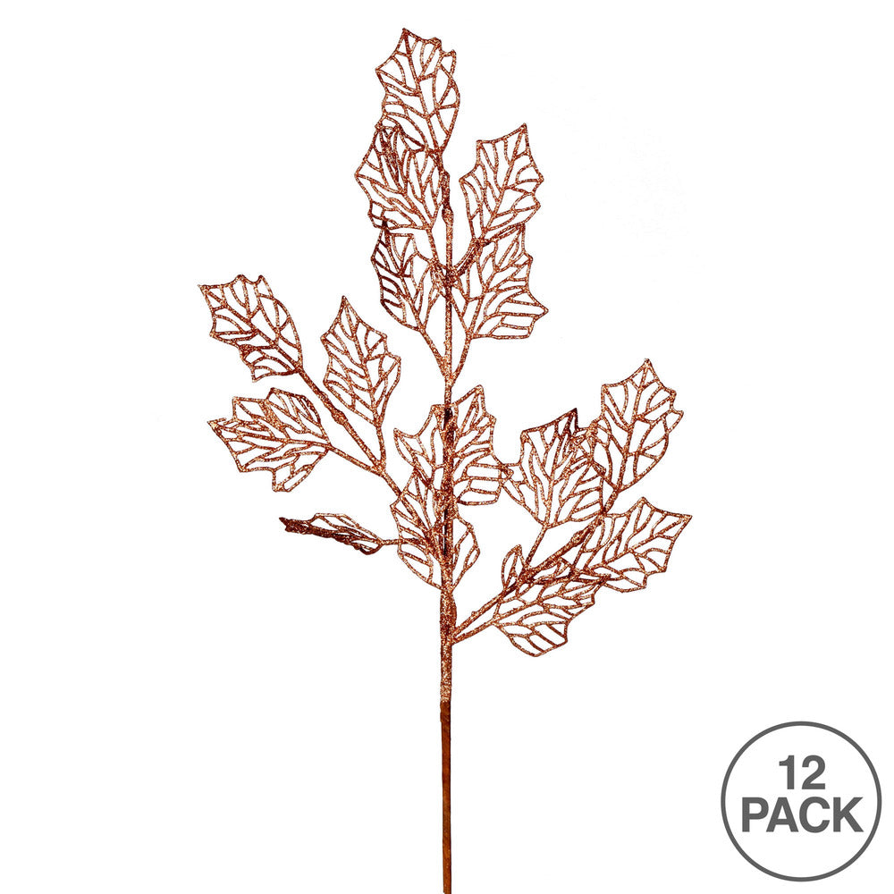 Vickerman 21" Rose Gold Glitter Holly Leaf Lace Artificial Christmas Spray. Includes 12 sprays per pack.