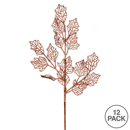 Vickerman 21" Rose Gold Glitter Holly Leaf Lace Artificial Christmas Spray. Includes 12 sprays per pack.