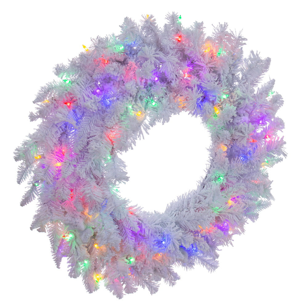 Vickerman 24" Flocked White Wreath Multi-Colored Dura-lit LED Mini Lights