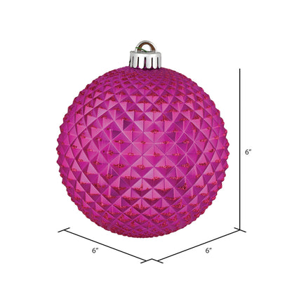 Vickerman 6" Fuchsia Durian Glitter Ball Ornament 4 per Bag