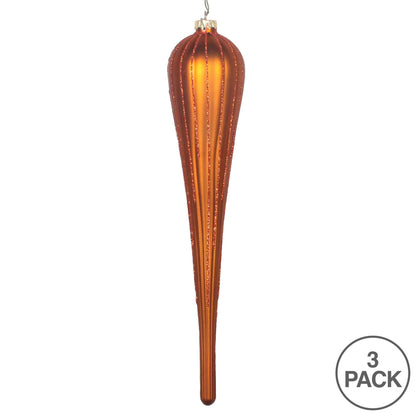 Vickerman 11" Copper Matte Glitter Drop Christmas Ornament Set of 3