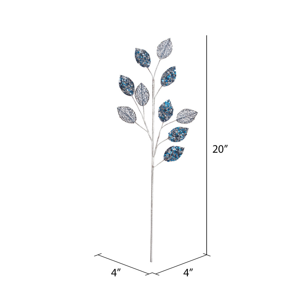 Vickerman 20" Blue Glitter Plum Leaf Artificial Christmas Spray. Includes 3 sprays per pack.