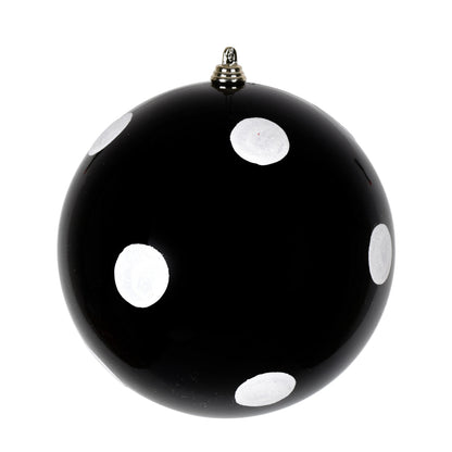 Vickerman 6" Black Candy Finish Ball Ornament with White Glitter Dots 4 per Bag