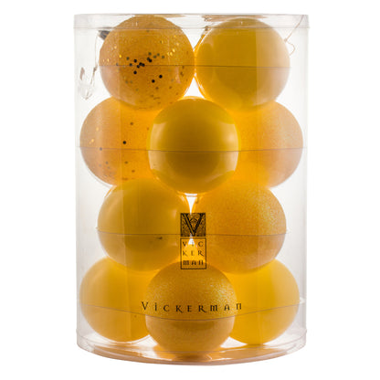 Vickerman 3" Yellow 4-Finish Ball Ornament Assortment 16 per Box