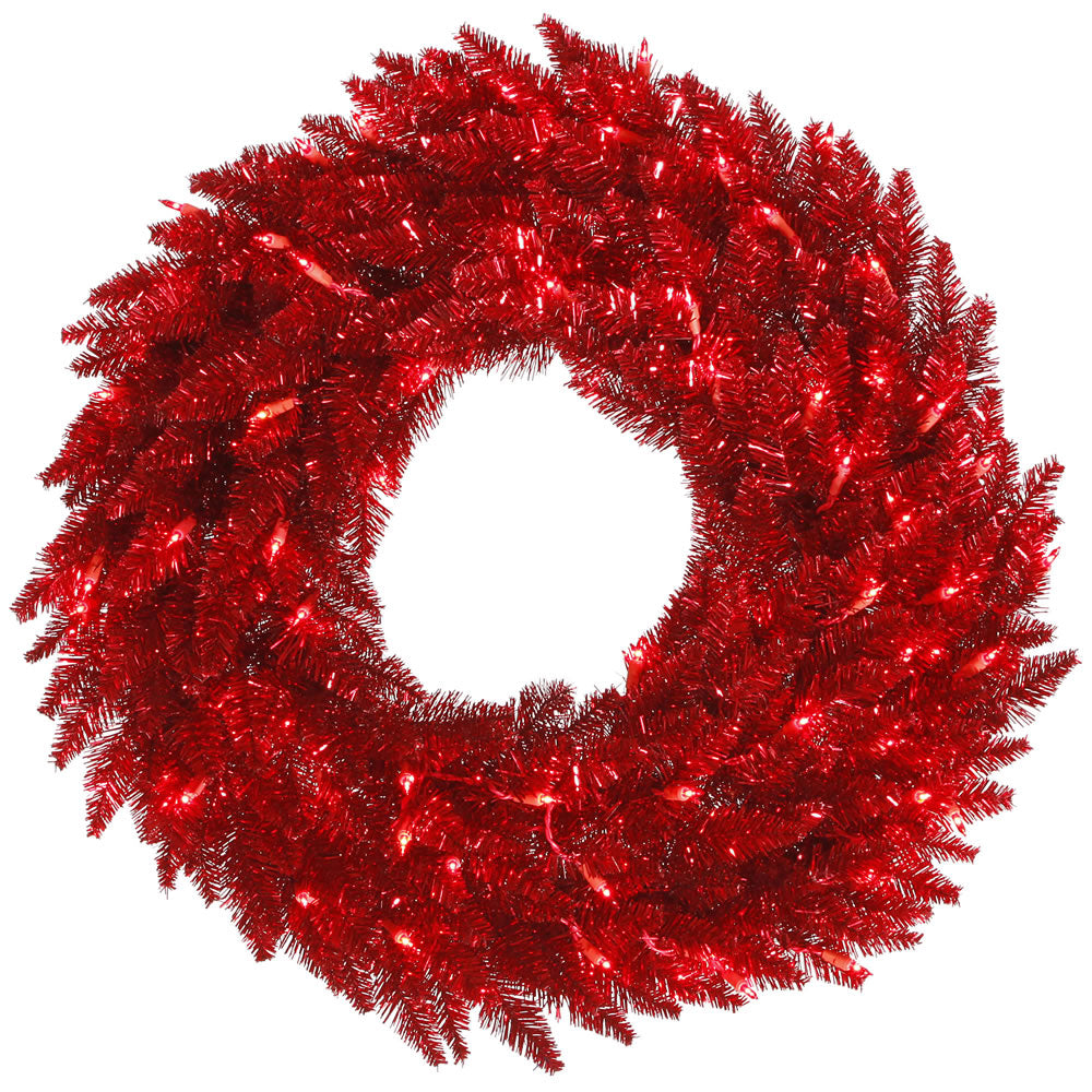 Vickerman 48" Tinsel Red Fir Artificial Christmas Wreath Red Dura-Lit LED lights.