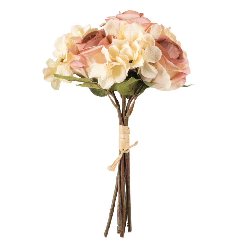 Vickerman 13" Artificial Cream Pink Rose Hydrangea Bouquet Pack of 2