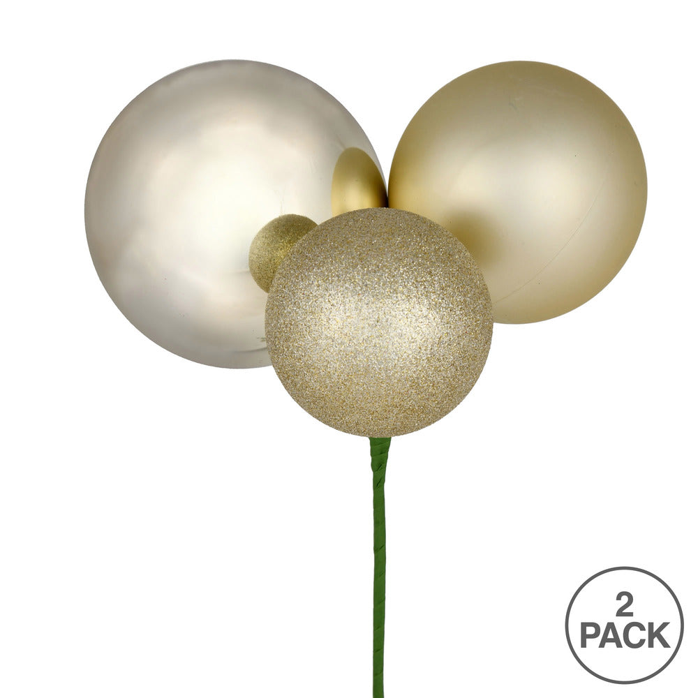 Vickerman 18" Champagne Ball Ornament Christmas Pick Pack of 2