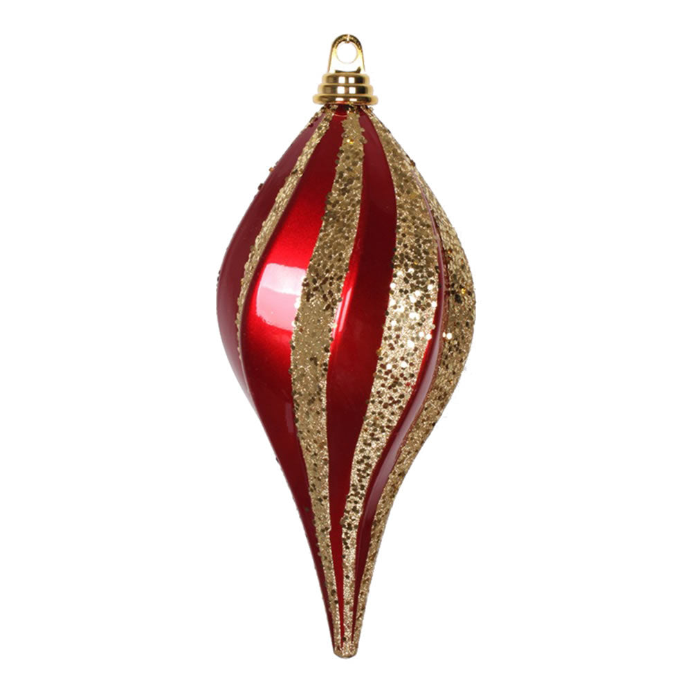 Vickerman 12'' Red and Gold Glitter Swirl Drop Christmas Ornament