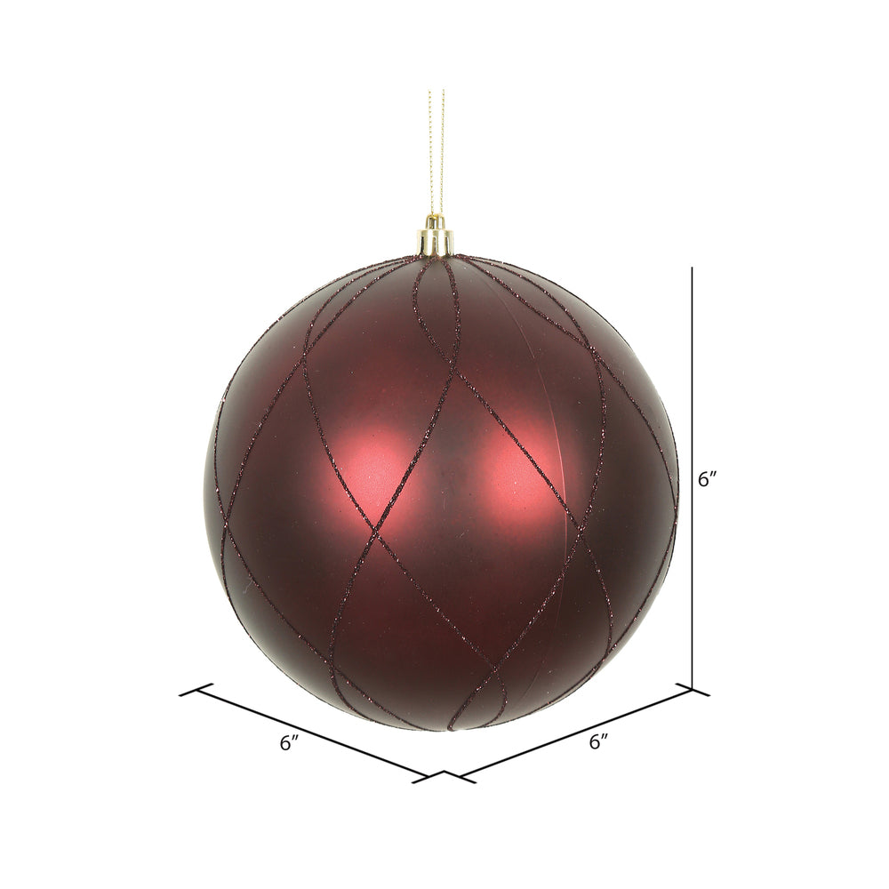 Vickerman 6" Burgundy Matte and Glitter Swirl Ball Ornament 3 per Box