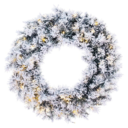 Vickerman 36" Frosted Glacier Pine Artificial Pre-Lit Wreath with Battery Operated White LED Lights.