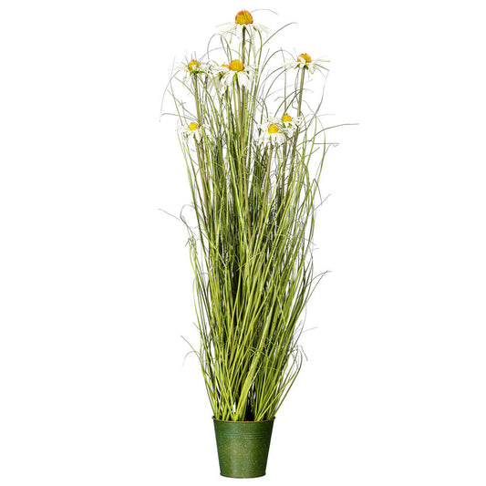 Vickerman 37" Artificial Potted Green Grass and Daisies.
