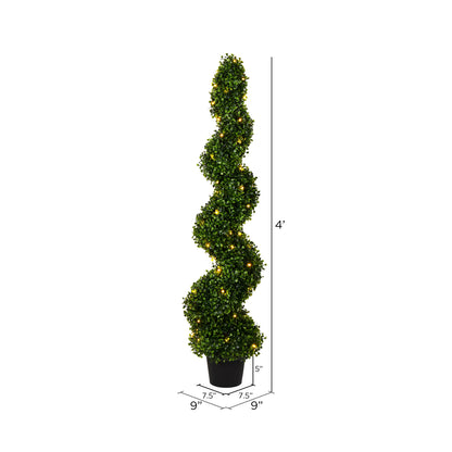 Vickerman 4' Artificial Potted Green Boxwood Spiral Tree
