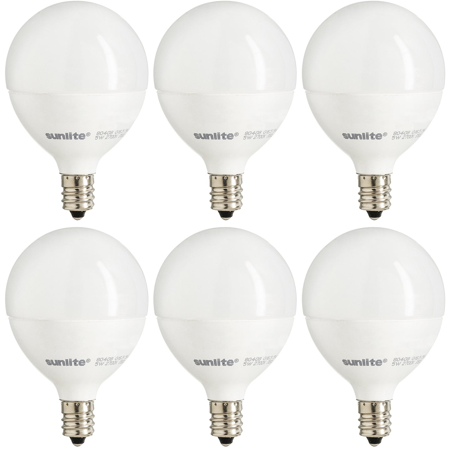 Sunlite 40306-SU Led G16.5 Globe 7W (60W Equivalent) Bathroom Vanity E12 Candelabra Frost Dimmable Light Bulb, (6 Pack), Frosted