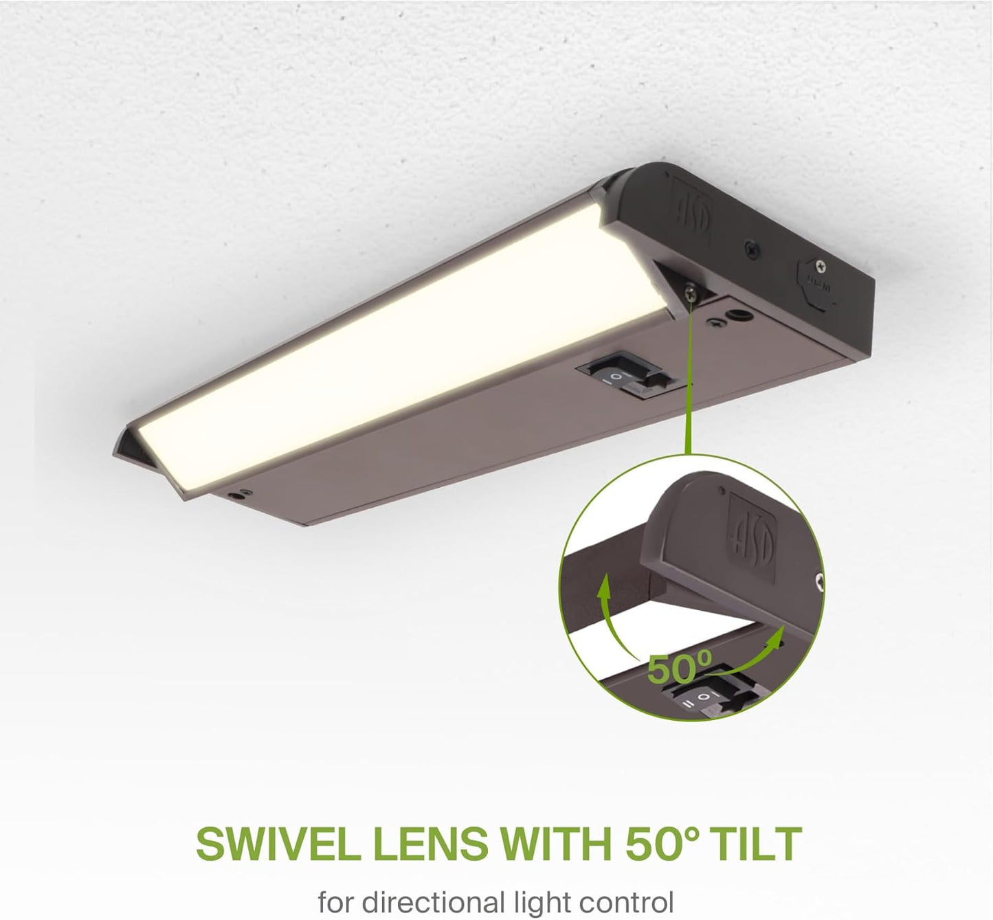 ASD Lighting LED Under Cabinet Swivel 18" 8W 120V Dimmable CCT Selectable 2700/3000/4000K Hardwired or Plug-in, Linkable, Hi/Low Switch, Oil Rubbed Bronze UL