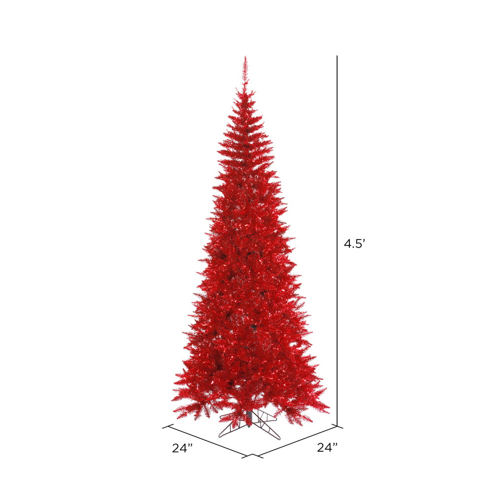 Vickerman 4.5' Tinsel Red Fir Slim Artificial Christmas Tree Unlit
