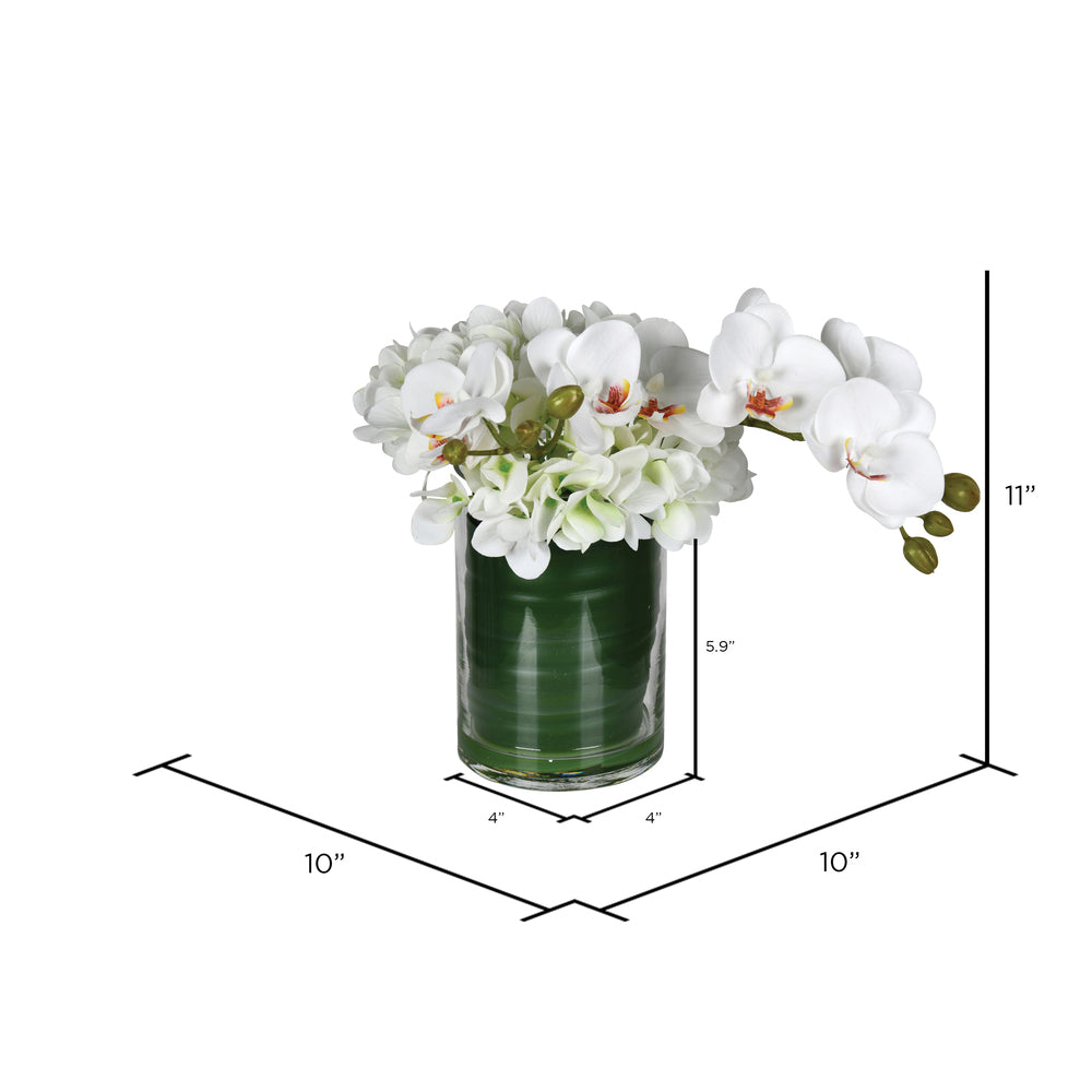 Vickerman 11" Artificial White Orchid In Glass Pot.