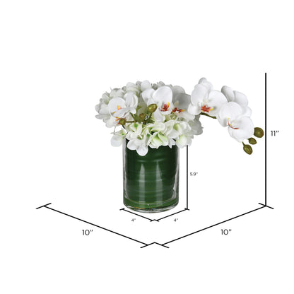 Vickerman 11" Artificial White Orchid In Glass Pot.