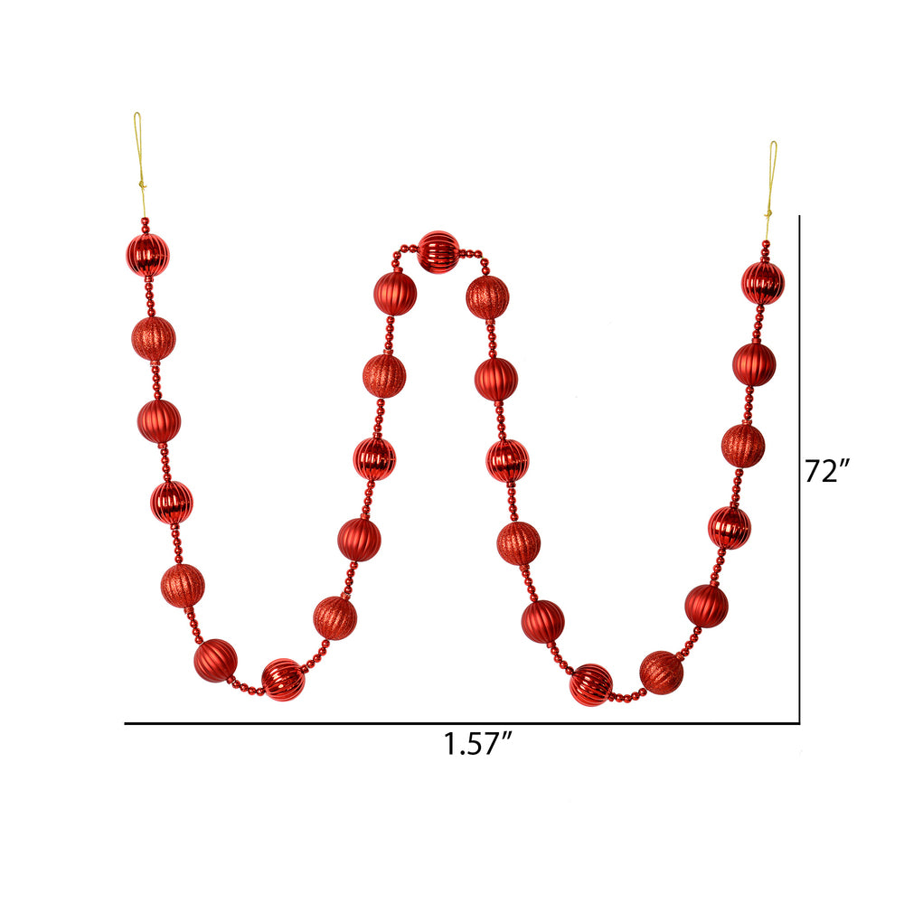 Vickerman 6' Red Stripe Ball Ornament Christmas Garland