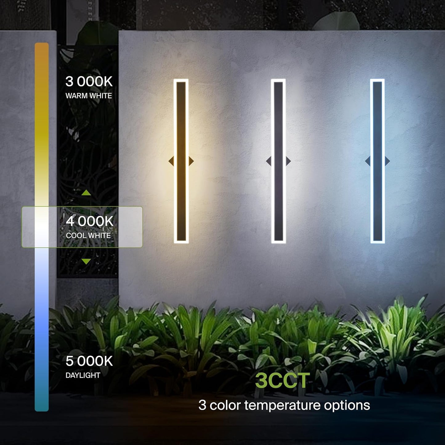 ASD Lighting LED Outdoor Wall Sconce Narrow design 36" 30W 120-277V CCT Selectable 3000/4000/5000K Dimmable Black ETL