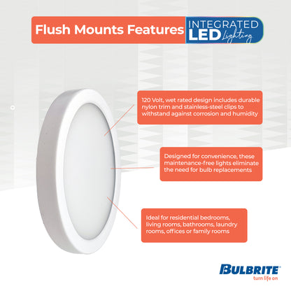 Bulbrite 773600 5 in.Round 10.3-Watt 3000K LED Flush Mount Light, 850 Lumens, White