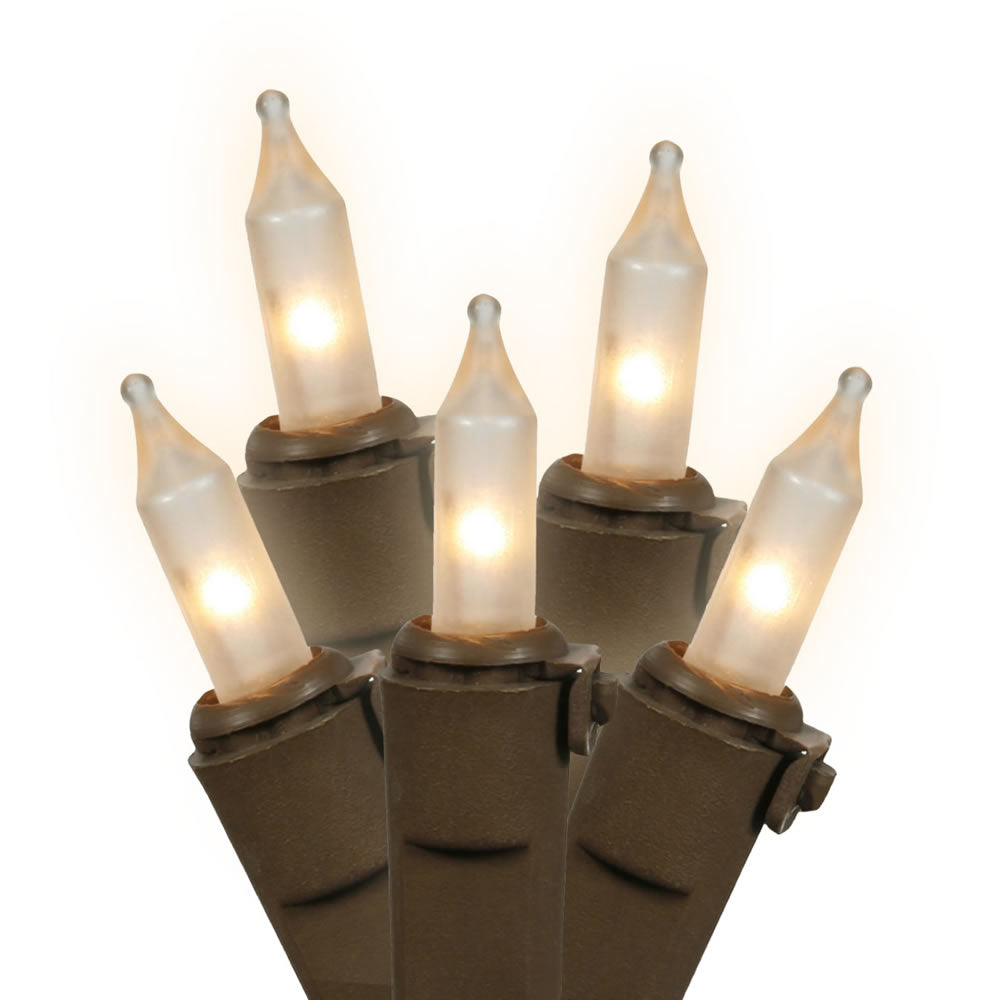 Vickerman 100 Frosted White Mini-Lights on Brown Wire 33' Christmas Light Strand