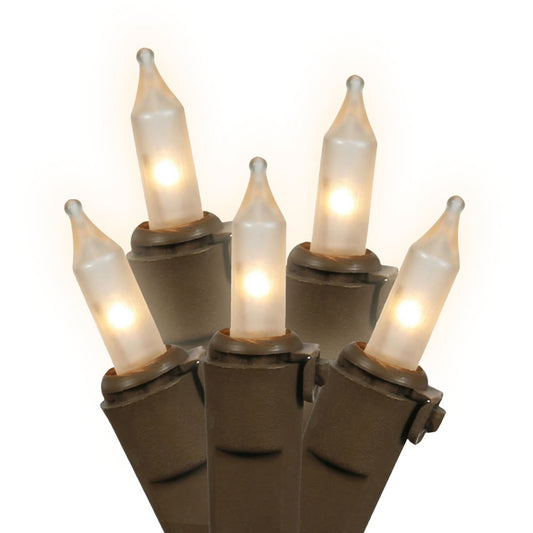 Vickerman 100 Frosted White Mini-Lights on Brown Wire 33' Christmas Light Strand