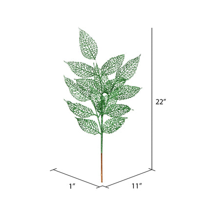 Vickerman 27" Green Glitter Bay Leaf Lace Artificial Christmas Spray. Includes 12 sprays per pack.