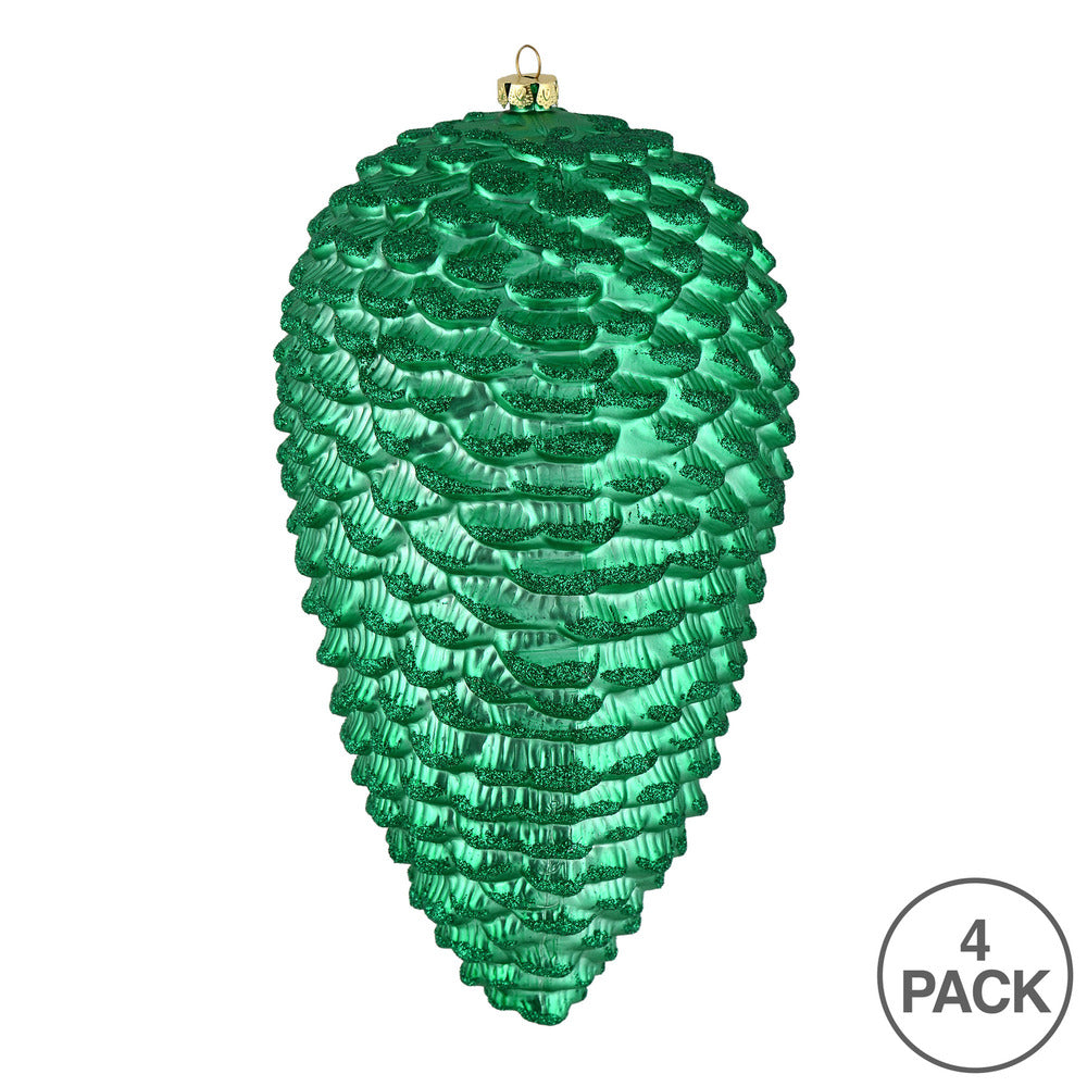 Vickerman 7" Seafoam Green Matte Glitter Pinecone Christmas Ornament 4 per set