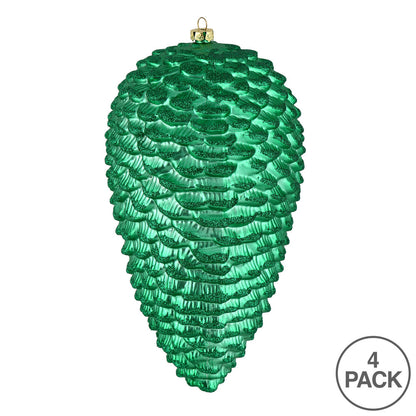 Vickerman 7" Seafoam Green Matte Glitter Pinecone Christmas Ornament 4 per set