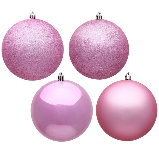 Vickerman 8" Pink 4-Finish Ball Ornament Assortment 4 per Bag