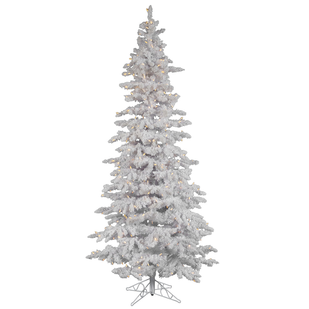 Vickerman 6.5' Flocked White Slim Artificial Christmas Tree Pure White LED Lights