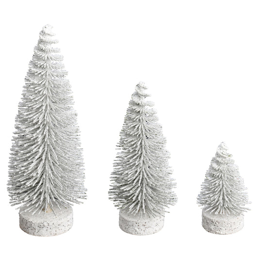 Vickerman 3"-5"-7" White Oval Pine Artificial Christmas Tree Set of 3