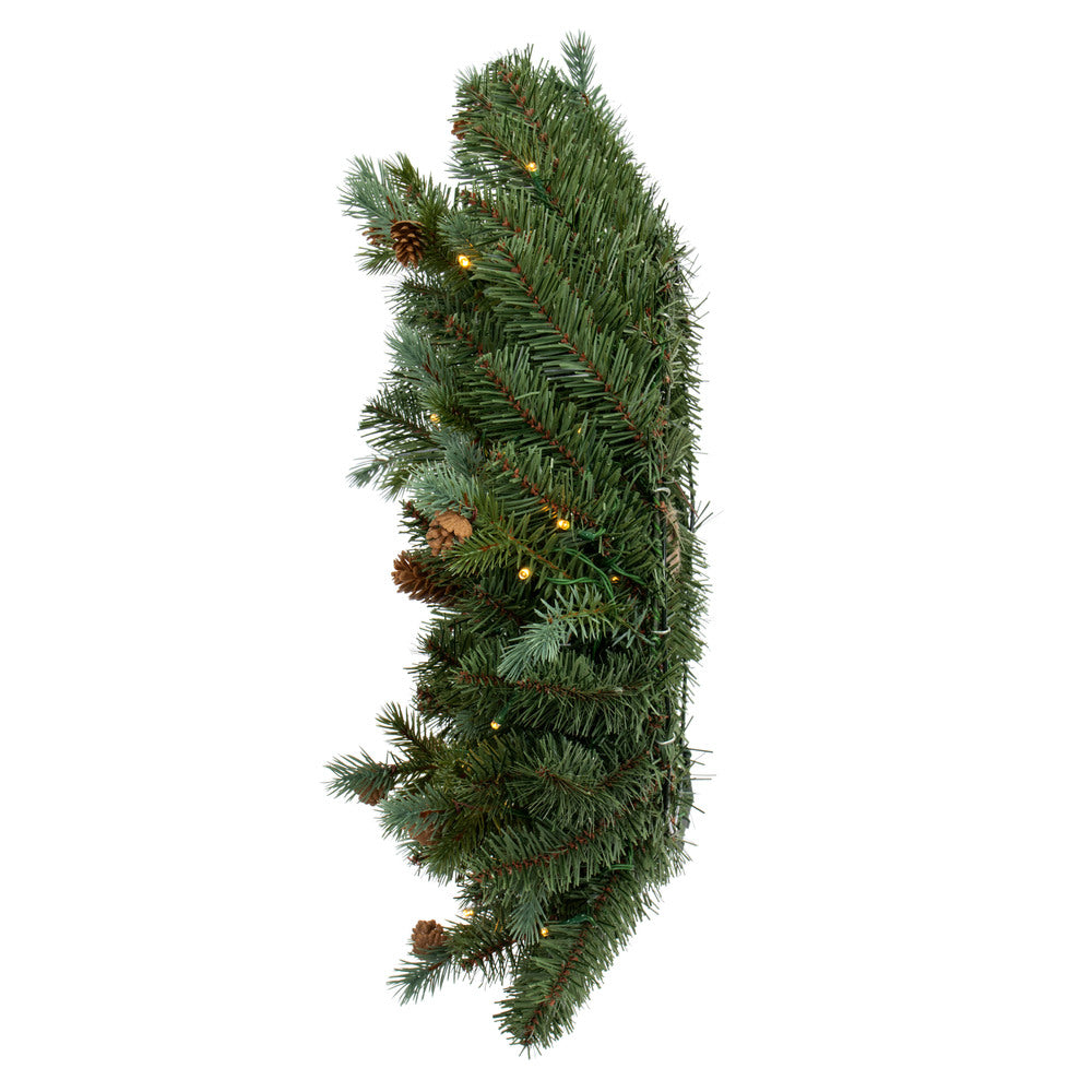 Vickerman 24" Blue Spruce Pine Cone Artificial Pre-Lit Wreath Battery Operated LED Warm White Lights