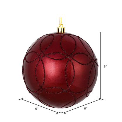 Vickerman 6" Wine Candy Ornament with Circle Glitter Pattern 3 per Bag