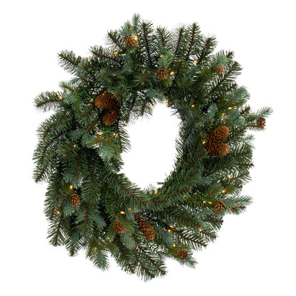 Vickerman 24" Blue Spruce Pine Cone Artificial Pre-Lit Wreath Battery Operated LED Warm White Lights