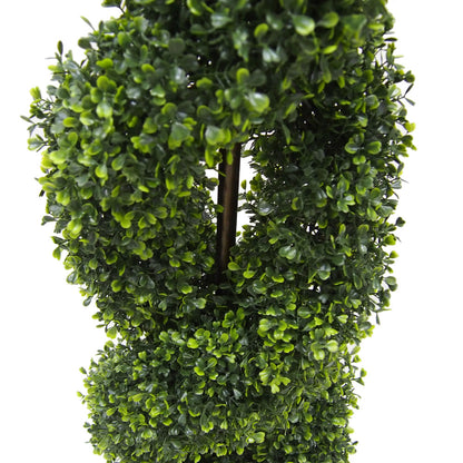 Vickerman 4' Artificial Green Boxwood Double Spiral Topiary Black Plastic Pot.