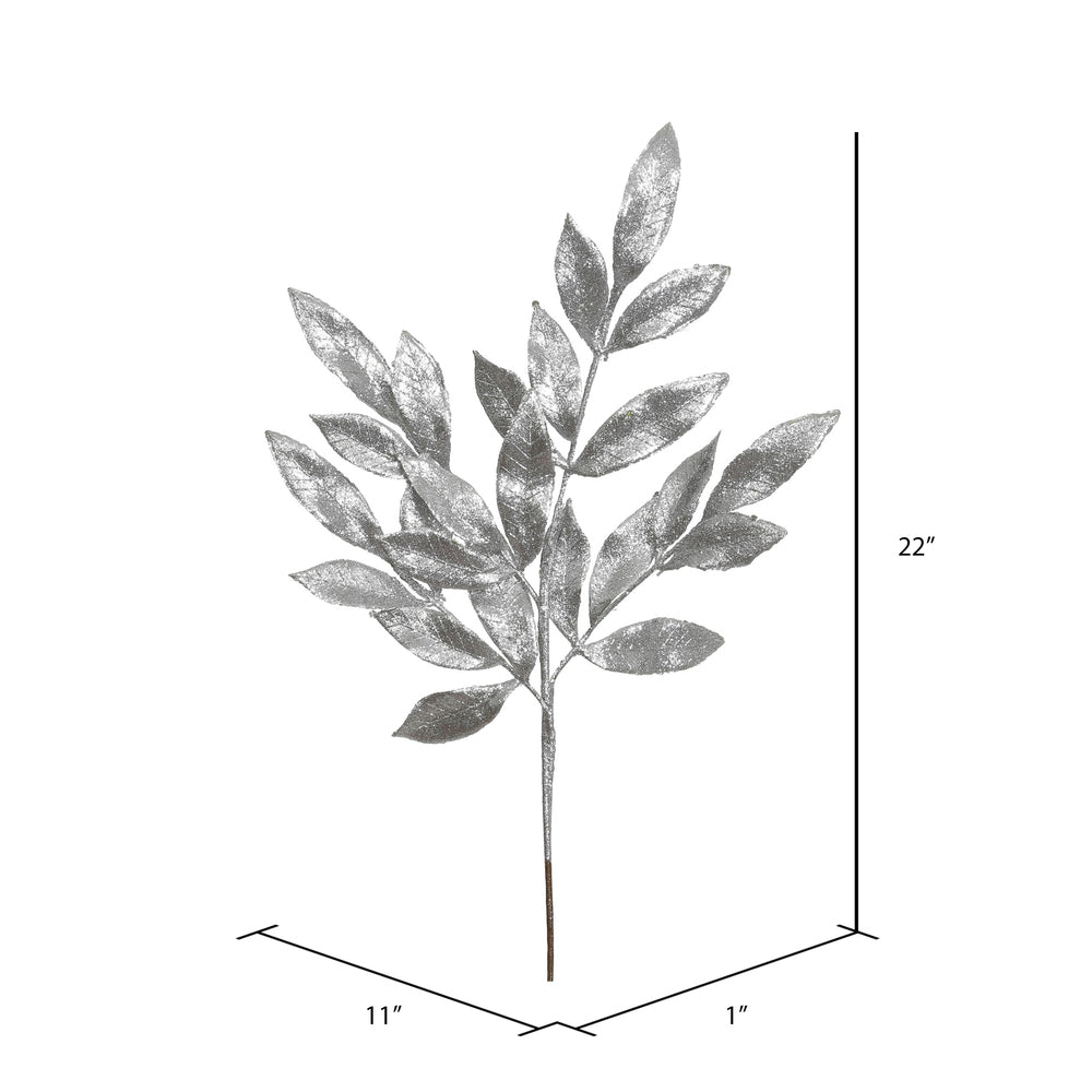 Vickerman 22" Silver Glitter Bay Leaf Artificial Christmas Spray. Includes 12 sprays per pack