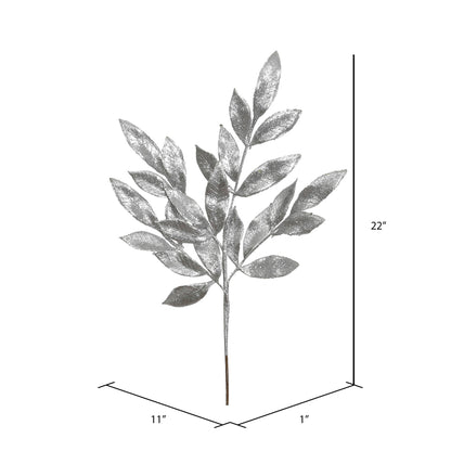 Vickerman 22" Silver Glitter Bay Leaf Artificial Christmas Spray. Includes 12 sprays per pack