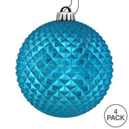 Vickerman 6" Turquoise Durian Glitter Ball Ornament 4 per Bag