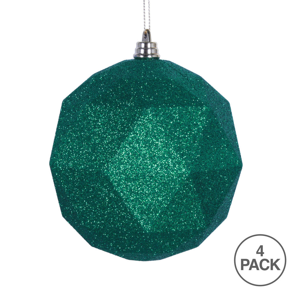 Vickerman 6" Green Glitter Geometric Ball Ornament 4 per bag