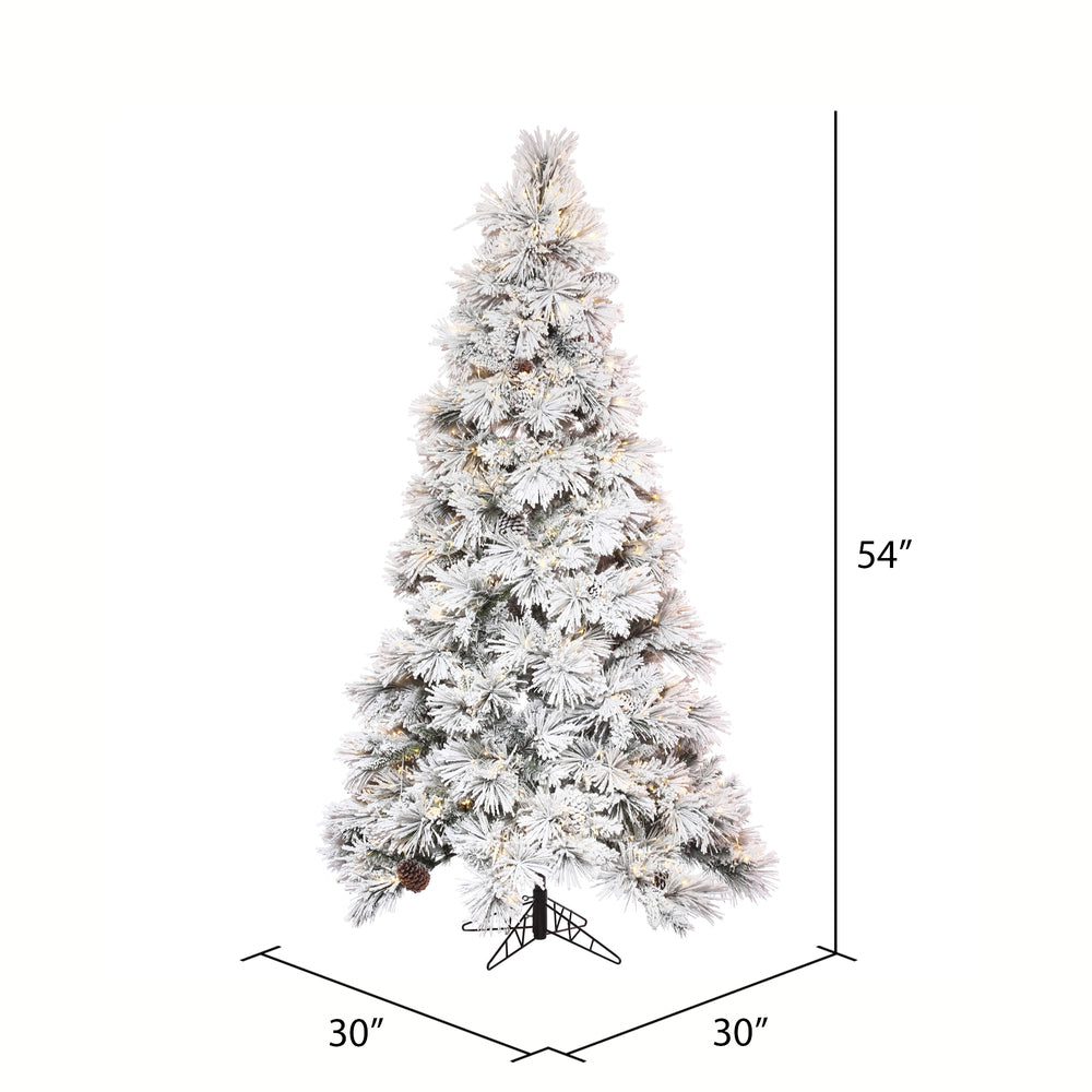 Vickerman 4.5' x 30" Flocked Atka Slim Artificial Christmas Tree Warm White LED lights.
