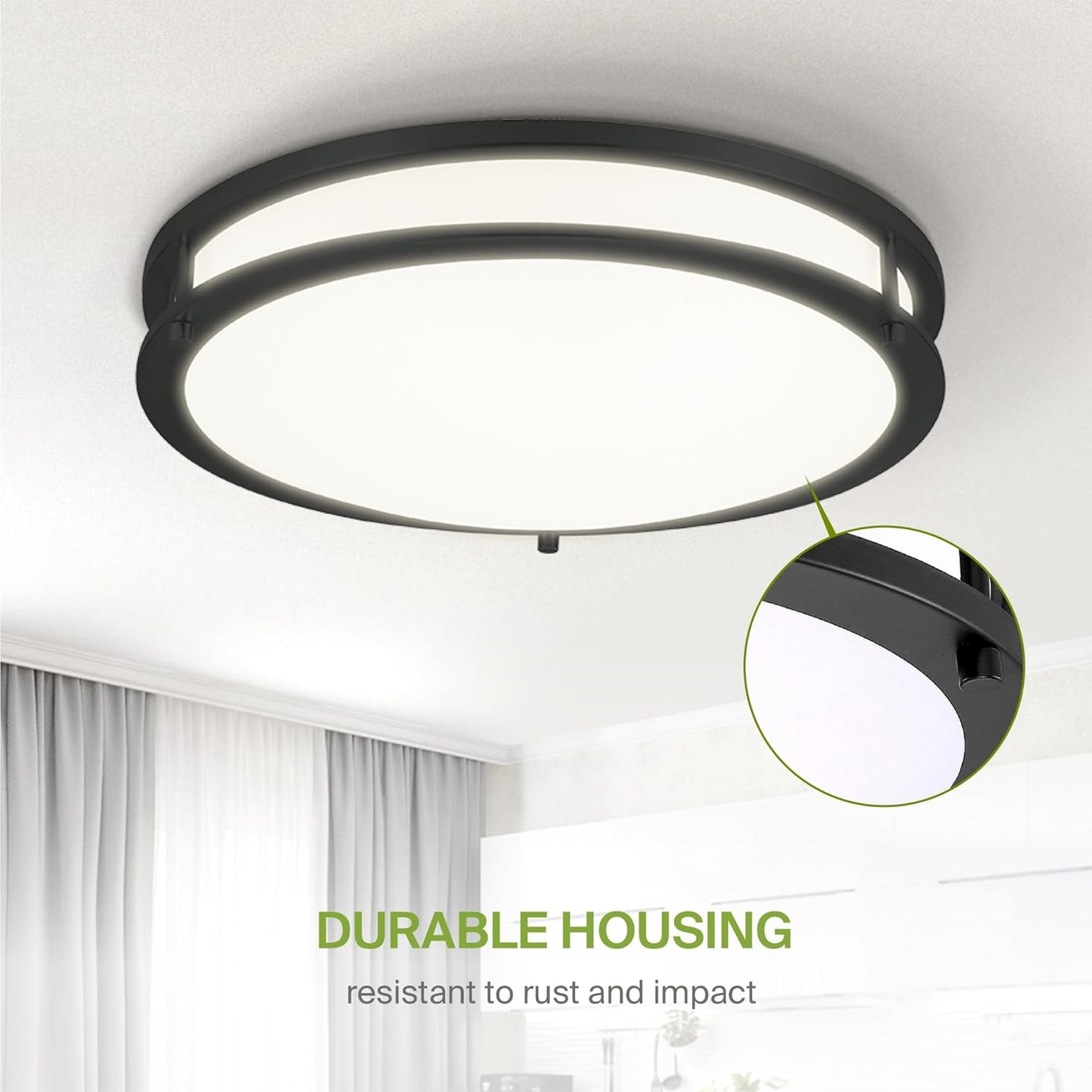 ASD LED Double Ring Flushmount 16" 24W 120V CCT Selectable 3000/4000/5000K Dimmable Black ETL Energy Star