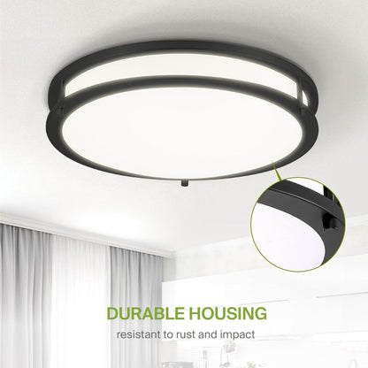 ASD LED Double Ring Flushmount 16" 24W 120V CCT Selectable 3000/4000/5000K Dimmable Black ETL Energy Star