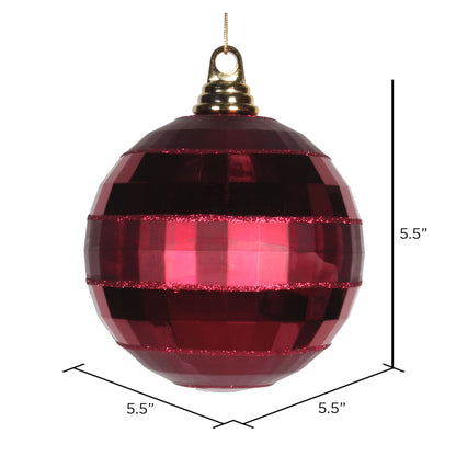 Vickerman 5.5" Burgundy Shiny and Matte Mirror Ball Christmas Ornament with Glitter Accents