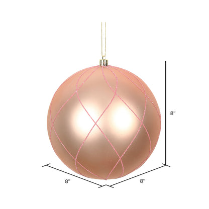Vickerman 8" Rose Gold Matte and Glitter Swirl Ball Ornament