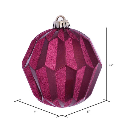 Vickerman 5" Berry Red Glitter Faceted Ball Ornament 3 per Bag