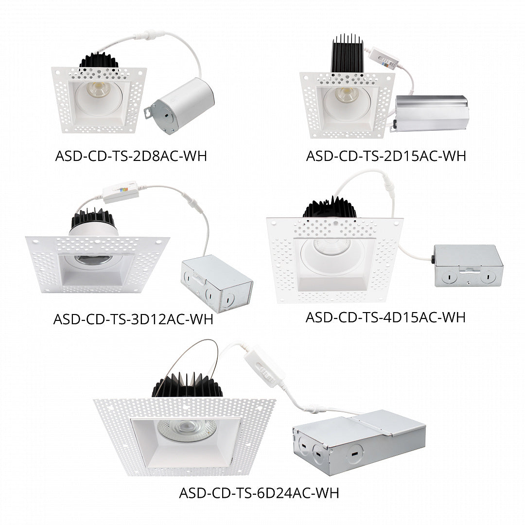 ASD Lighting LED Trimless Downlight Square 3.5inch 12W 120V Triac 2700/3000/3500/4000/5000K White ETL