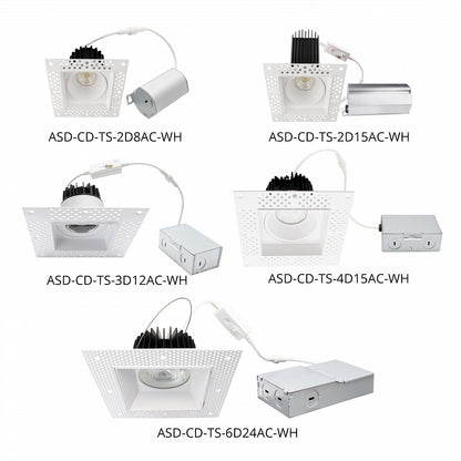 ASD Lighting LED Trimless Downlight Square 3.5inch 12W 120V Triac 2700/3000/3500/4000/5000K White ETL
