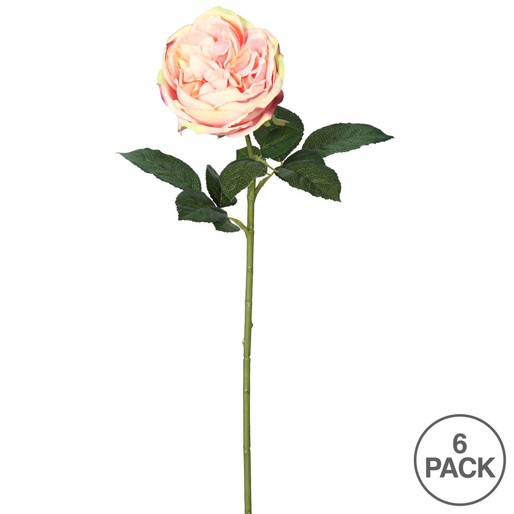 Vickerman 25" Artificial Light Pink Open Rose Stem 6 per Bag